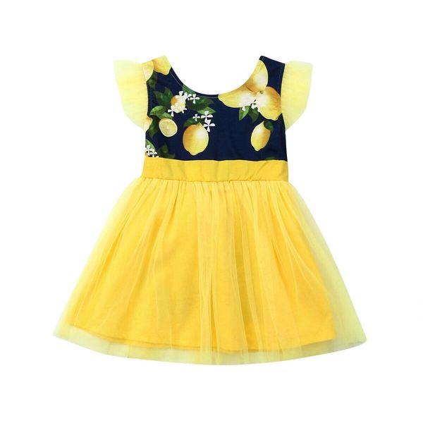 

fashion toddler baby girls dress cute kids lemon print bowknot tulle tutu dresses weeding party summer clothes princess sundress, Red;yellow