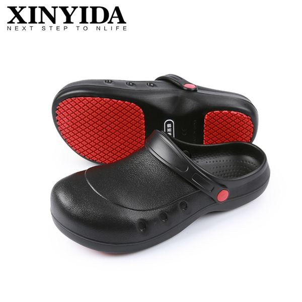 

eva non-slip waterproof oil-proof kitchen work shoes master cook restaurant chef shoes flat sandals safety, Black
