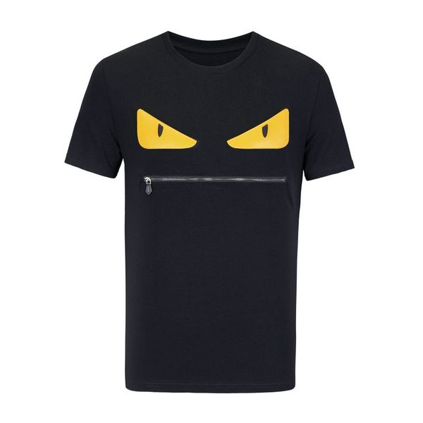 

r mens tshirt zipper style cartoon eye letter printing black yellow loose tee for men and women t-shirt plus m-xxxl, White;black