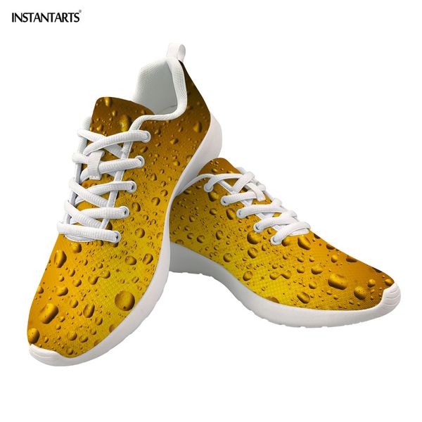 

instantarts customize picture 3d printed flat sneakers women lace-up mesh beer shoes casual breathable vulanized shoes female, Black