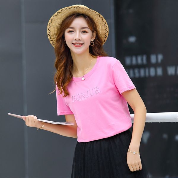 

розовые одежды лета хлопка 2020 круглый воротник короткий рукав женщин все соответствует розовый хлопок летней одежды 2020 круглый воротник, White