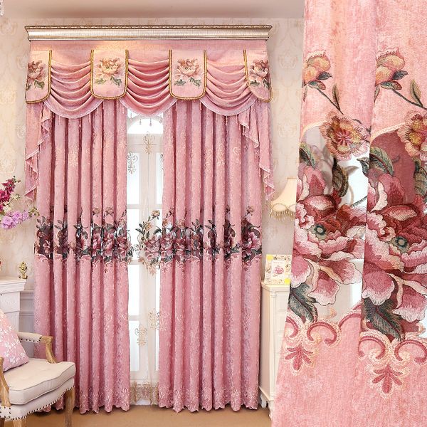 

european style high-grade sherner pink shade embroide curtains for living dining room bedroom