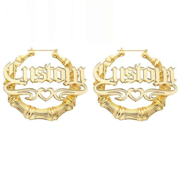 

custom bamboo earrings hoop acrylic personalized name earrings personalized jewelry fashion show charming gold gift, Golden;silver