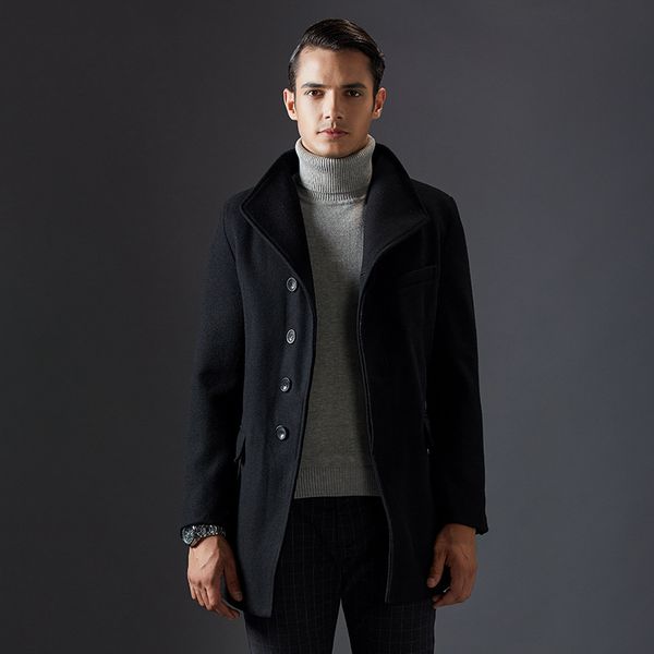 

new arrival thick single breasted long winter coats men fashion good quality male wool coat, Black