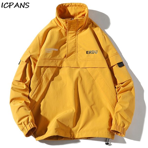 

icpans harajuku pullovers jackets mens 2019 spring autumn loose hip hop men jackets coat cotton streetwear plus size xxxl 4xl, Black;brown