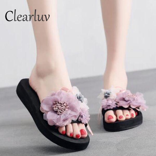 

summer women's shoes women's flowers slippers indoor outdoor flip flops beach shoes ladies flat slippers hawaiian sandals c0627, Black
