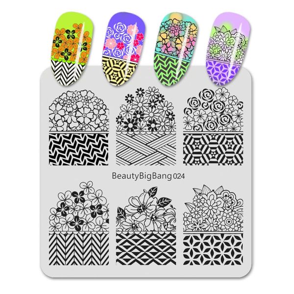

beautybigbang nail stamping plates kit stainless steel stencil flower grass nail art stamp template mold carimbo de unha 024, White
