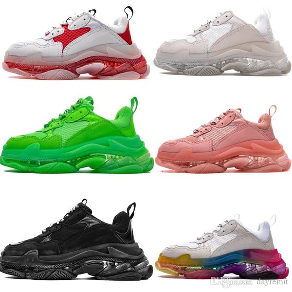 

2019 fashion for men's women 17fw triple-s dark green beige black sports tennis sneakerparis triple s casual shoes dad shoes