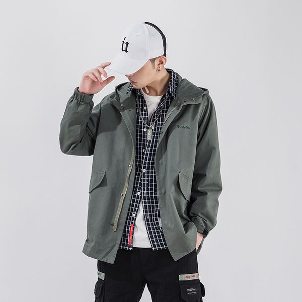 

yasword jacket men loose autumn jackets spring hooded windbreaker fashion coats, Black;brown