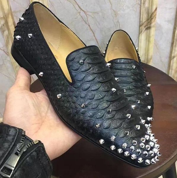 

2019 new sneaker studded spikes men trainers red bottom shoes grey new designer brand flats 100% genuine leather for, Black