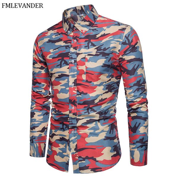 

2019 spring cotton shirt men's casual shirts homme long sleeve camouflage men shirt, White;black