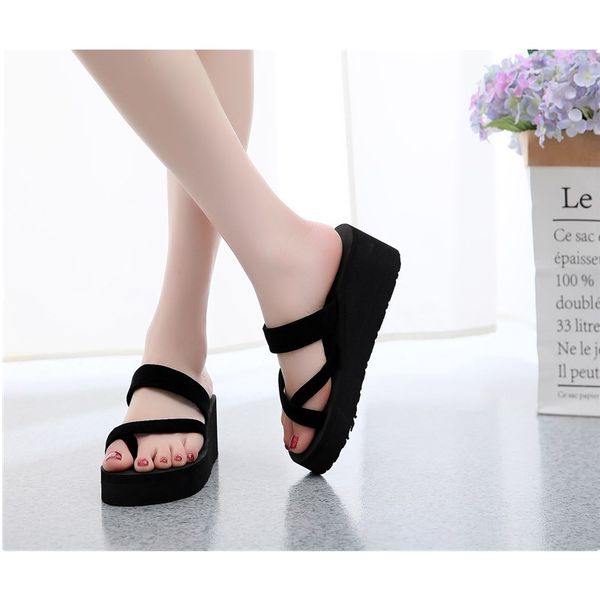 

new shoes summer sticky flowers season home feet indoor and outdoor foam comfortable flat high heel sandals casual beach flip, Black