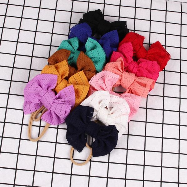 

1pc 5inch fabric hair bows children girls headbands soft nylon headbands children kids hair accessories, Slivery;white