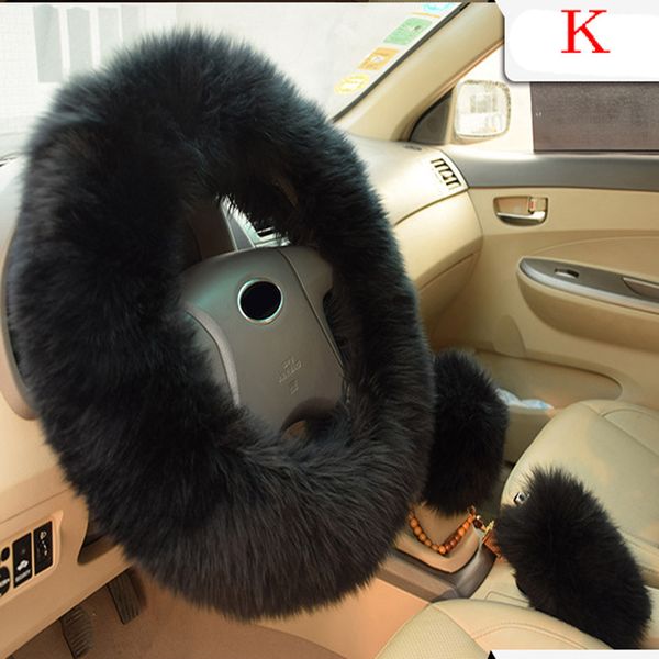 

plush warm long wool plush car steering wheel cover woolen car handbrake accessory