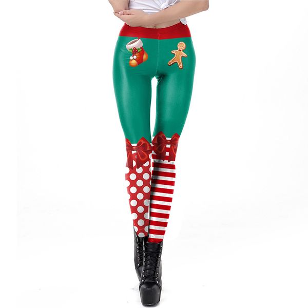 

2019 christmas printing women leggings put hip elastic high waist legging no transparent breathable merry christmas pants, Black