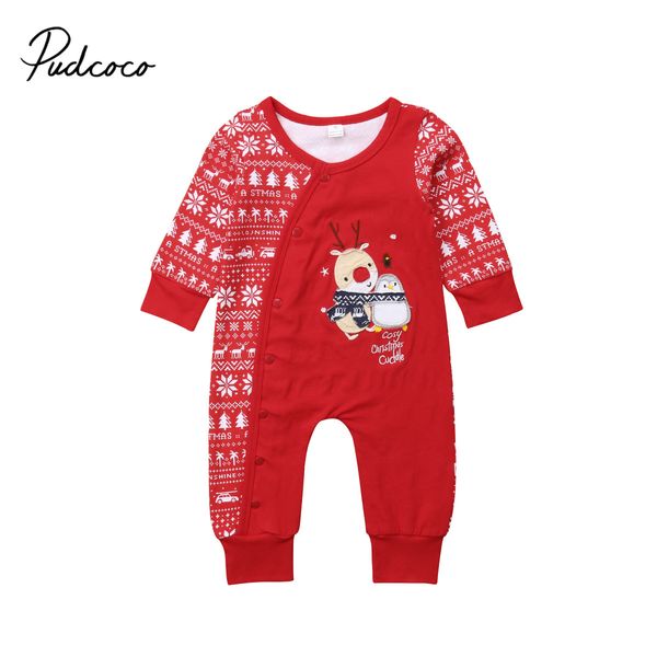 

Pudcoco New Year Baby Girl Boys Carnival Snowflake Romper Infant Newborns Long Sleeve Cartoon Elk Jumpsuit Christmas Clothes