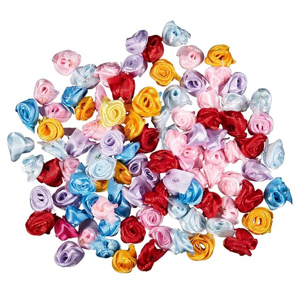 

100pcs/lot mini handmade satin rose ribbon rosettes fabric flower appliques for wedding decoration craft sewing accessories