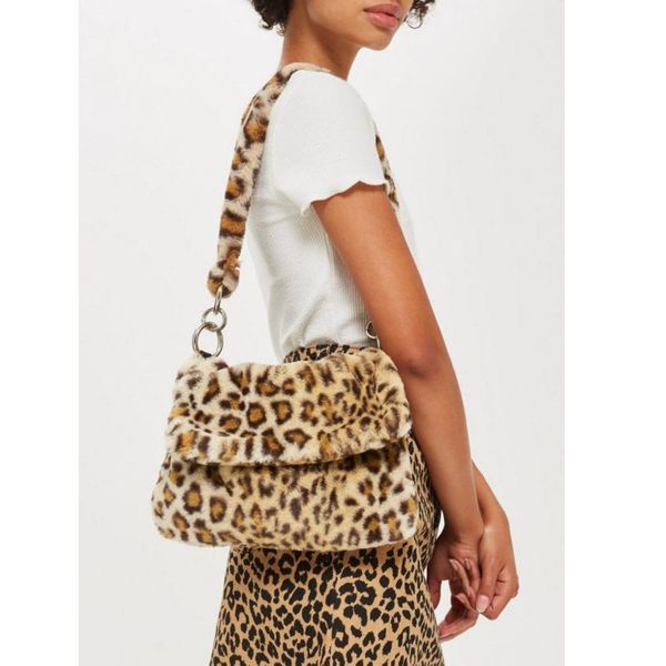

женщины мехового мешка животные печати леопард сумка женской зимняя теплая crossbody сумка большая емкость shoudler сцепление 2020 новая