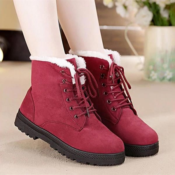

snow boots 2019 warm fur plush insole women winter boots square heels flock ankle boots women shoes lace-up winter shoes woman t191115, Black