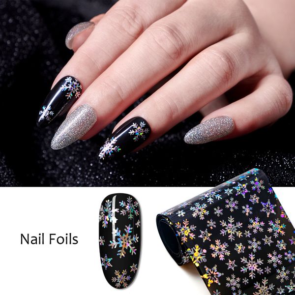 

meet across 100x4cm nail foil sticker for nail sticker 3d snowflake star laser glitter christmas art transfer foils, Black