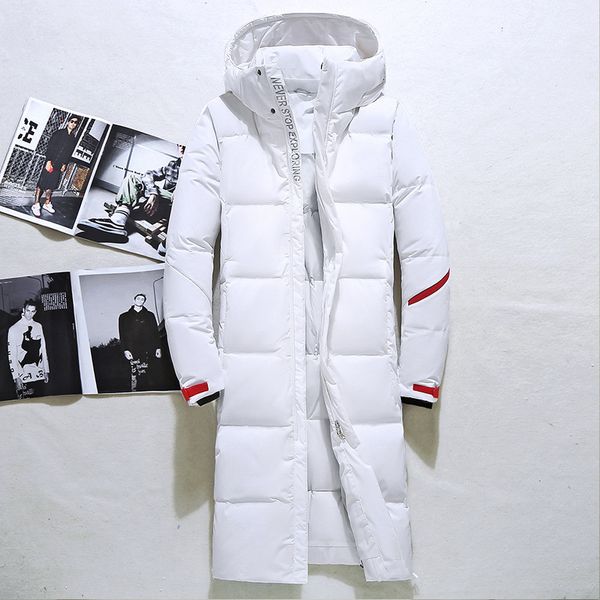 

mens hooded extra long duck down padded jackets man thick winter down coats male fashion long overcoat keep warm outerwear, Black