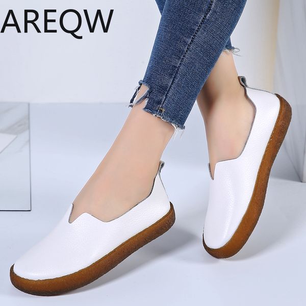 

2018 genuine leather flat shoes woman hand-sewn leather loafers cowhide flexible spring casual shoes women flats women, Black