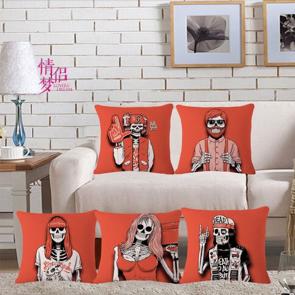 

originality personality human skeleton cotton flax pillow back cushion loose coat
