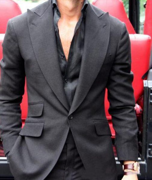 

black mens suits slim fit two pieces beach groomsmen wedding tuxedos for men peaked lapel formal prom suit (jacket+pants, Black;gray