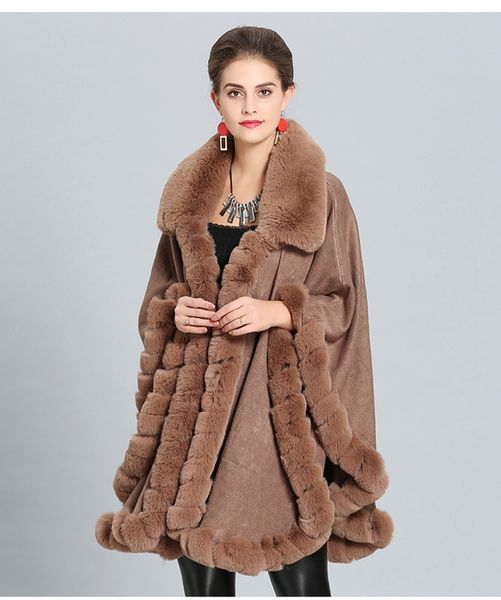 

2020 женская одежда пончо толстовка балахон траншею пальто женщин осень и зима новый кашемировый плащ женский лисий мех воротника большой пл, Black