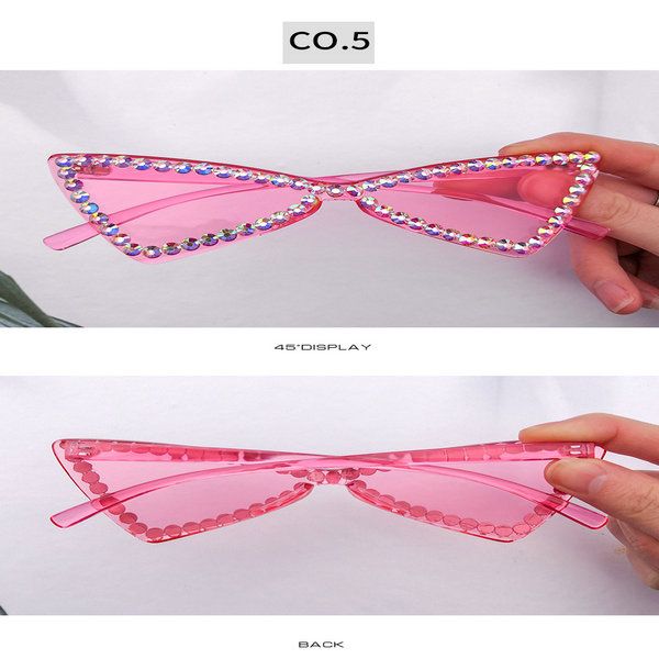 

fashion 2020 crystal diamond ne street ssunglass european and american trend cat eye half frame sun glasses street scolorful zocvl, White;black