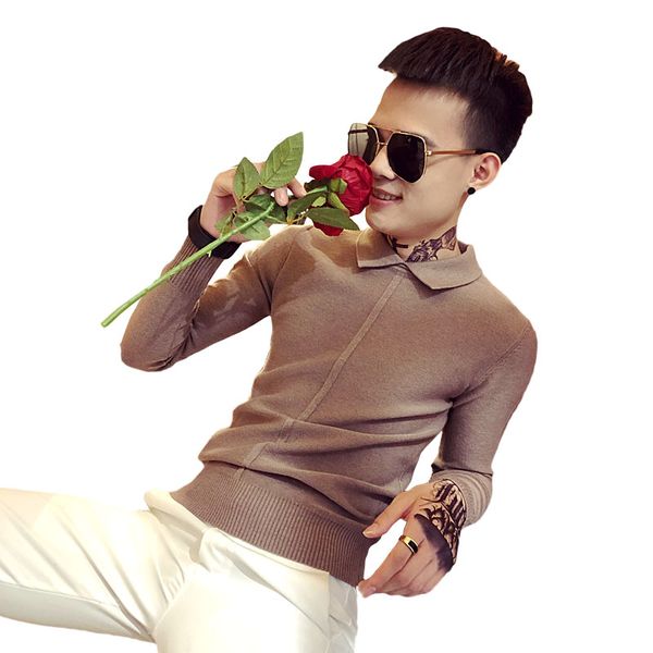 

2019 new sweater male vibrating fast hand with the social group lapel sweater tide brand bottom men's, White;black