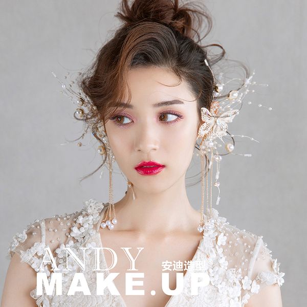 

fashion butterfly tassle pearl beads ear hang for brides hair decoration wedding accessories, Silver