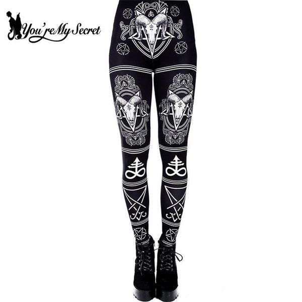 

[you're my secret] 3d digital printed devil satan women leggings for fitness goat horn hexagram pants elastic workout legin ly191202, Black;white