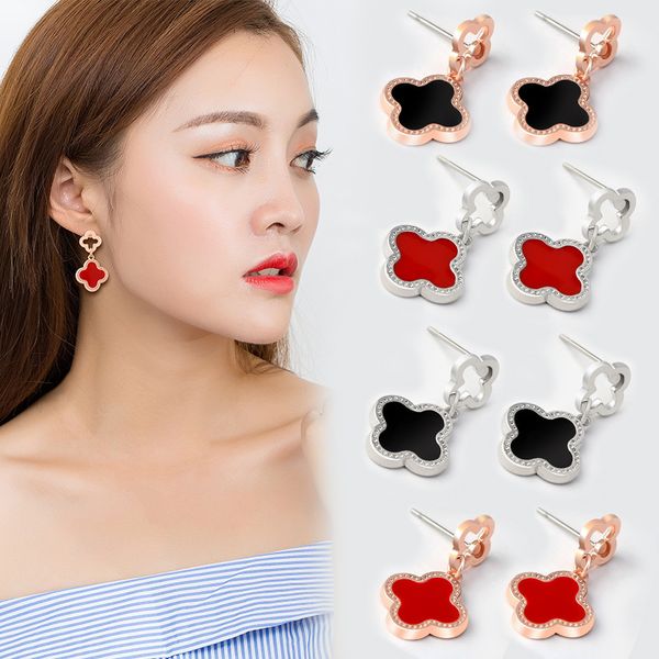 

alloy four-leaf clover earring posts wholesale female 18k temperament all-match rose gold jewelry making supplies, White