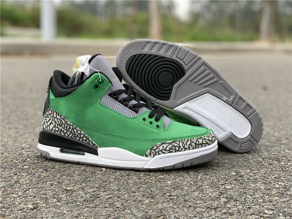 

3 3s tinker pe oregon duck basketball shoes men's iii pe green suede sports sneakers with original box, White;red