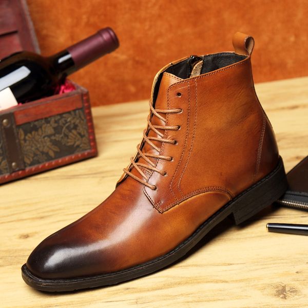 

cimim brand genuine leather large size men boots italy formal fashion dress office shoes new luxury men business leather boots, Black