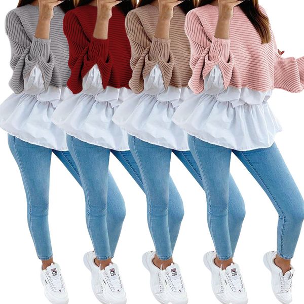 

long sleeve knitted sweaters shirt o-neck gray pink solid pullover sweater woman 2019 autumn winter fashion women clothes, White;black