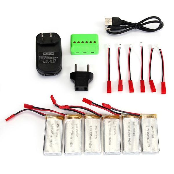 

x6a 3.7v 20c 750mah battery 6pcs charger for h12c jxd 509v 509g 509w