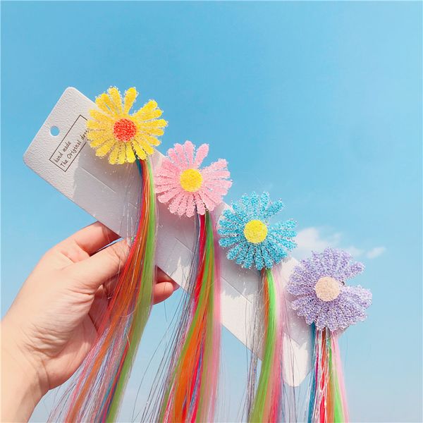 

hair accessories daisy flower clips for girls with long colorful wig summer bows hairgrips fashion barrettes headwear, Slivery;white
