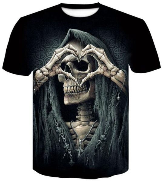 

university training tees design sport halloween all saints' day round neck 3d digital skull print short sleeve casual loose clothing ap, Black