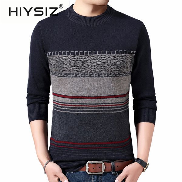 

hiysiz brand 2019 pull homme streetwear sweater men clothing autumn winter new fashionstriped slim fit sweater o-neck men h3013, White;black