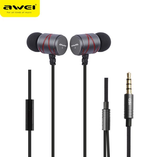 

awei q5i metal wired earphone earbuds stereo headset with microphone super bass in-ear auriculares earphones for phone phones