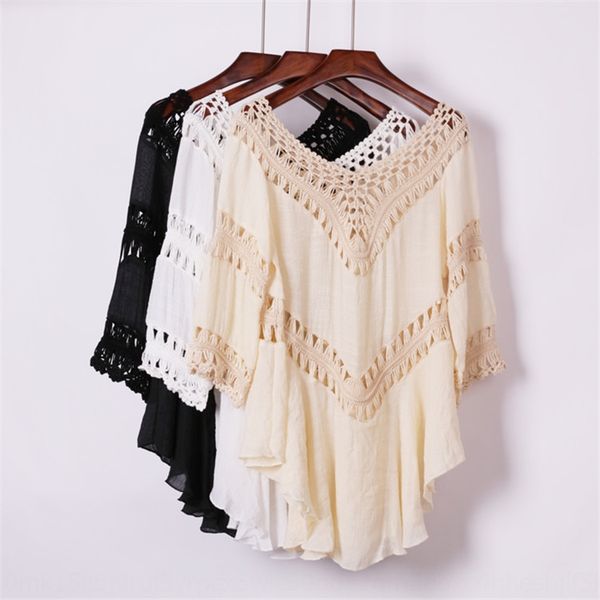 

loose mid-length pendulum hollow-out hand bikini swimsuit shirt hook knitted shirt beach bikini swimsuit beach blouse female, White;black