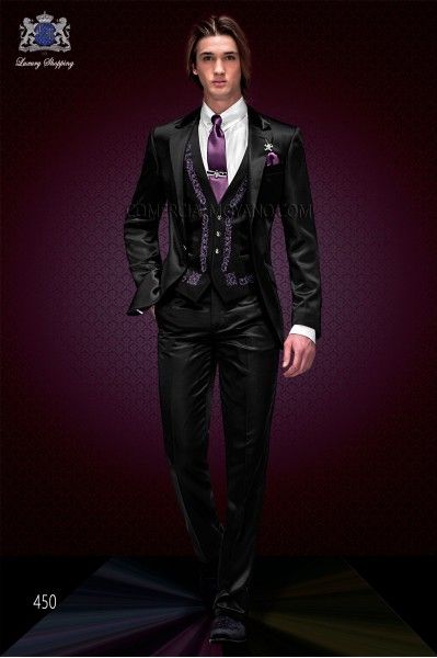 

embroidery groom tuxedos peak lapel groomsmen mens wedding dress man jacket blazer prom dinner 3 piece suit(jacket+pants+tie+vest) a36, Black;gray