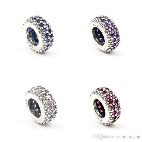 

authentic 925 sterling silver spacer beads multicolor crystal rhinestones big hole loose beads fit charm bracelets diy findings jewelry, Black
