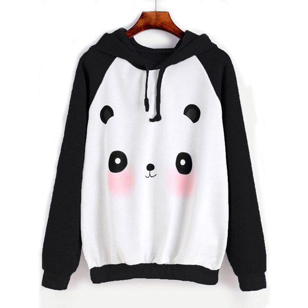 

women's hoodies & sweatshirts fashion women cotton autumn winter coat long sleeve cute panda pattern casual hooded sweatshirt, Black