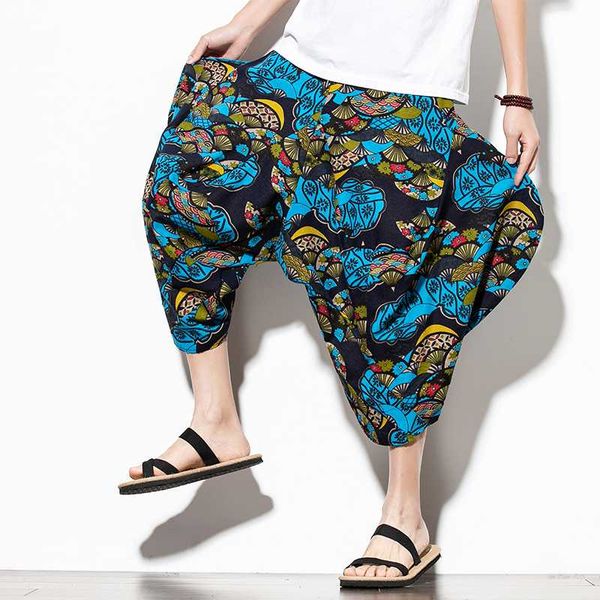 

men's pants men wide crotch harem loose large cropped trousers wide-legged bloomers chinese style 2021 drop, Black