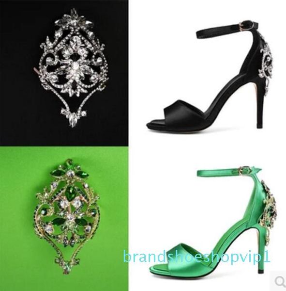 

rhinestone stud sandals summer party shoes silk material gladiator sandals open toe dress shoes ankle strap diamond high heels, Black
