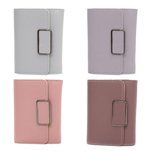 

fashion solid color multi-card position simple small wallet coin wallet pu leather women casual solid card for student, Red;black