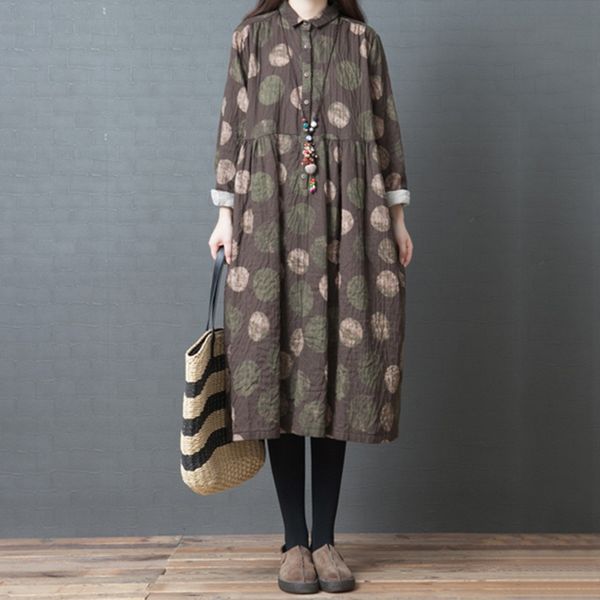 

winter dress womens 2019 cotton dress female turn-down collar long sleeve vestidos long pullover robe femme plus size 2xl#j30, Black;gray